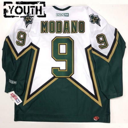 Dallas Stars Mike Modano 9 CCM Throwback Home Authentic Shirt - Kinderen